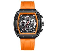 RORIOS Reloj de Pulsera Tonneau para Hombre Relojes Elegante Casual Reloj Deportivos Silicona Reloj Cuarzo Analógico Reloj Multifuncional Cronógrafo Naranja
