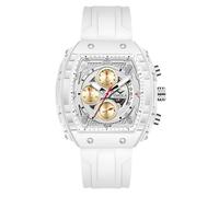 RORIOS Reloj de Pulsera Tonneau para Hombre Relojes Elegante Casual Reloj Deportivos Silicona Reloj Cuarzo Analógico Reloj Multifuncional Cronógrafo Blanco