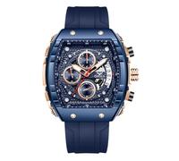 RORIOS Reloj de Pulsera Tonneau para Hombre Relojes Elegante Casual Reloj Deportivos Silicona Reloj Cuarzo Analógico Reloj Multifuncional Cronógrafo Azul