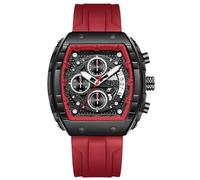 RORIOS Reloj de Pulsera Tonneau para Hombre Relojes Elegante Casual Reloj Deportivos Silicona Reloj Cuarzo Analógico Reloj Multifuncional Cronógrafo Rojo