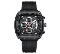 RORIOS Reloj de Pulsera Tonneau para Hombre Relojes Elegante Casual Reloj Deportivos Silicona Reloj Cuarzo Analógico Reloj Multifuncional Cronógrafo Negro A