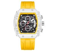 RORIOS Reloj de Pulsera Tonneau para Hombre Relojes Elegante Casual Reloj Deportivos Silicona Reloj Cuarzo Analógico Reloj Multifuncional Cronógrafo Amarillo