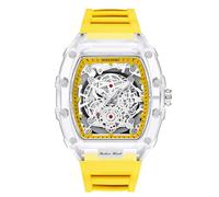 RORIOS Reloj de Pulsera Transparente Tonneau para Hombres Relojes Analógico Cuarzo Reloj Moda Silicona Reloj Luminoso Calendario Amarillo