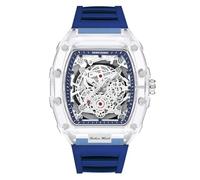 RORIOS Reloj de Pulsera Transparente Tonneau para Hombres Relojes Analógico Cuarzo Reloj Moda Silicona Reloj Luminoso Calendario Azul