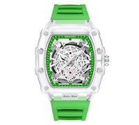 RORIOS Reloj de Pulsera Transparente Tonneau para Hombres Relojes Analógico Cuarzo Reloj Moda Silicona Reloj Luminoso Calendario Verde