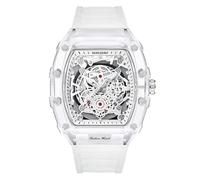 RORIOS Reloj de Pulsera Transparente Tonneau para Hombres Relojes Analógico Cuarzo Reloj Moda Silicona Reloj Luminoso Calendario Blanco