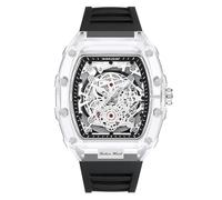 RORIOS Reloj de Pulsera Transparente Tonneau para Hombres Relojes Analógico Cuarzo Reloj Moda Silicona Reloj Luminoso Calendario Negro