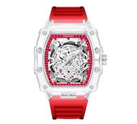RORIOS Reloj de Pulsera Transparente Tonneau para Hombres Relojes Analógico Cuarzo Reloj Moda Silicona Reloj Luminoso Calendario Rojo