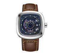 RORIOS - Reloj Deportivo para Hombre, de Moda, Reloj mecánico automático, Fecha Calendario, Luminoso, Esfera de Piel, Relojes Deportivos para Hombre, Marrón y Negro, Correa