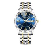 RORIOS Reloj Hombre Acero Inoxidable Cuarzo Analógico Fecha y Manecillas Luminiscentes Diseño Clásico Traje Uso Diario Regalo para Día del Padre Aniversario Cumpleaños Azul
