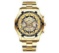 RORIOS Reloj Hombre Acero Inoxidable Resistente al Agua Relojes Analógico con Dial Estilizado & Correa Duradera Clásico Funcional para Uso Diario & Reuniones de Negocios Dorado