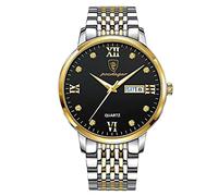 RORIOS Reloj Hombre Análogo Cuarzo Reloj Luminoso Calendario Reloj con Correa en Acero Inoxidable Moda Impermeable Reloj de Pulsera para Hombre Oro Negro