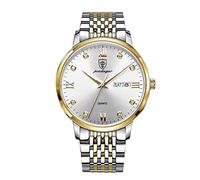 RORIOS Reloj Hombre Análogo Cuarzo Reloj Luminoso Calendario Reloj con Correa en Acero Inoxidable Moda Impermeable Reloj de Pulsera para Hombre Oro Blanco