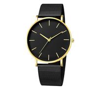 RORIOS Reloj Hombre Cuarzo Correa Acero Inoxidable Malla Delgado Minimalista Resistente al Agua Varias Opciones Color para Cotidiano/Oficina/Cita Oro Negro A