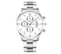 RORIOS Reloj Hombre Cuarzo Pulsera Acero Inoxidable Varias Opciones Color Impermeable Diario Ligero Relojes Casual Diario para Hombres Blanco Plata
