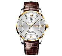 RORIOS Reloj Hombre Luminoso Calendario Reloj Análogo Cuarzo Reloj con Correa en Cuero Moda Impermeable Reloj de Pulsera para Hombre Blanco