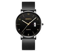 RORIOS Reloj Hombre Minimalista Ultra Delgado Cuarzo con Función Fecha Pulsera Malla Acero Inoxidable Casual Negocios Uso Diario Negro A