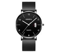 RORIOS Reloj Hombre Minimalista Ultra Delgado Cuarzo con Función Fecha Pulsera Malla Acero Inoxidable Casual Negocios Uso Diario Negro