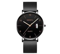 RORIOS Reloj Hombre Minimalista Ultra Delgado Cuarzo con Función Fecha Pulsera Malla Acero Inoxidable Casual Negocios Uso Diario Negro B