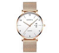 RORIOS Reloj Hombre Minimalista Ultra Delgado Cuarzo con Función Fecha Pulsera Malla Acero Inoxidable Casual Negocios Uso Diario Oro Rosa A