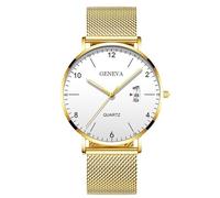 RORIOS Reloj Hombre Minimalista Ultra Delgado Cuarzo con Función Fecha Pulsera Malla Acero Inoxidable Casual Negocios Uso Diario Dorado A
