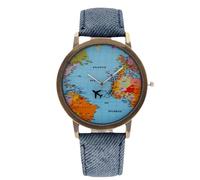 RORIOS Reloj Hombre Moda Analógico Esfera Mapa del Mundo Caja Metal Ligera con Opciones Multicolores Relojes Diario Estilizado Azul