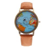 RORIOS Reloj Hombre Moda Analógico Esfera Mapa del Mundo Caja Metal Ligera con Opciones Multicolores Relojes Diario Estilizado marrón
