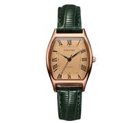 RORIOS Reloj Marcación Tonneau con Correa de Cuero Relojes Cuarzo Analógico Exquisitos Numerales Romanos Watch Impermeable para Mujer Verde