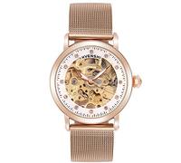 RORIOS Reloj mecánico automático para Mujer con Esfera Esqueleto y Correa de Acero Inoxidable, Oro Rosa., Pulsera