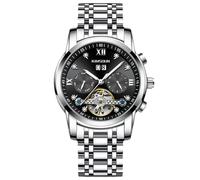 RORIOS Reloj Mecánico para Hombres Relojes de Pulsera Tourbillon Automático Reloj Esqueleto Acero Inoxidable Reloj Elegante Diamante Plata Negro A