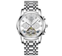 RORIOS Reloj Mecánico para Hombres Relojes de Pulsera Tourbillon Automático Reloj Esqueleto Acero Inoxidable Reloj Elegante Diamante Plata A