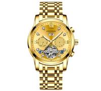 RORIOS Reloj Mecánico para Hombres Relojes de Pulsera Tourbillon Automático Reloj Esqueleto Acero Inoxidable Reloj Elegante Diamante Oro
