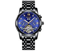 RORIOS Reloj Mecánico para Hombres Relojes de Pulsera Tourbillon Automático Reloj Esqueleto Acero Inoxidable Reloj Elegante Diamante Negro Azul