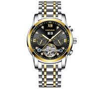 RORIOS Reloj Mecánico para Hombres Relojes de Pulsera Tourbillon Automático Reloj Esqueleto Acero Inoxidable Reloj Elegante Diamante Negro Plateado B