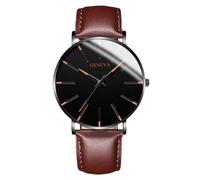 RORIOS Reloj Minimalista Moda para Hombres Pulsera Piel Malla Estilosa Movimiento de Cuarzo Preciso Dorado Negro y marrón