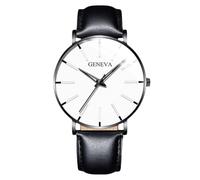 RORIOS Reloj Minimalista Moda para Hombres Pulsera Piel Malla Estilosa Movimiento de Cuarzo Preciso Blanco y Negro A