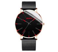RORIOS Reloj Minimalista Moda para Hombres Pulsera Piel Malla Estilosa Movimiento de Cuarzo Preciso Rojo Dorado y Negro