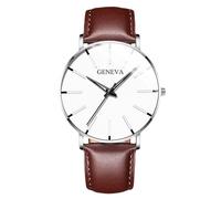 RORIOS Reloj Minimalista Moda para Hombres Pulsera Piel Malla Estilosa Movimiento de Cuarzo Preciso Blanco Plateado y marrón