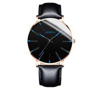 RORIOS Reloj Minimalista Moda para Hombres Pulsera Piel Malla Estilosa Movimiento de Cuarzo Preciso Azul Dorado y Negro A