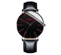 RORIOS Reloj Minimalista Moda para Hombres Pulsera Piel Malla Estilosa Movimiento de Cuarzo Preciso Rojo y Negro A