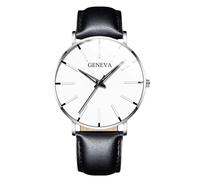 RORIOS Reloj Minimalista Moda para Hombres Pulsera Piel Malla Estilosa Movimiento de Cuarzo Preciso Blanco Plateado y Negro A