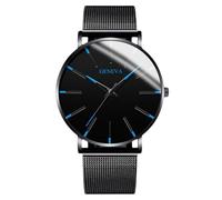 RORIOS Reloj Minimalista Moda para Hombres Pulsera Piel Malla Estilosa Movimiento de Cuarzo Preciso Azul y Negro