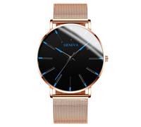 RORIOS Reloj Minimalista Moda para Hombres Pulsera Piel Malla Estilosa Movimiento de Cuarzo Preciso Azul y Dorado
