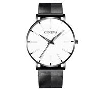 RORIOS Reloj Minimalista Moda para Hombres Pulsera Piel Malla Estilosa Movimiento de Cuarzo Preciso Blanco y Negro