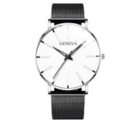 RORIOS Reloj Minimalista Moda para Hombres Pulsera Piel Malla Estilosa Movimiento de Cuarzo Preciso Blanco Plateado y Negro