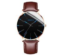 RORIOS Reloj Minimalista Moda para Hombres Pulsera Piel Malla Estilosa Movimiento de Cuarzo Preciso Azul Dorado y marrón