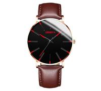 RORIOS Reloj Minimalista Moda para Hombres Pulsera Piel Malla Estilosa Movimiento de Cuarzo Preciso Rojo Dorado y marrón