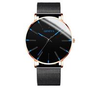 RORIOS Reloj Minimalista Moda para Hombres Pulsera Piel Malla Estilosa Movimiento de Cuarzo Preciso Azul Dorado y Negro