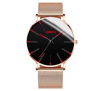 RORIOS Reloj Minimalista Moda para Hombres Pulsera Piel Malla Estilosa Movimiento de Cuarzo Preciso Oro y Rojo
