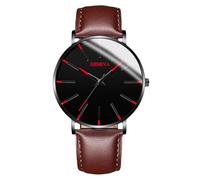 RORIOS Reloj Minimalista Moda para Hombres Pulsera Piel Malla Estilosa Movimiento de Cuarzo Preciso Rojo Negro y marrón